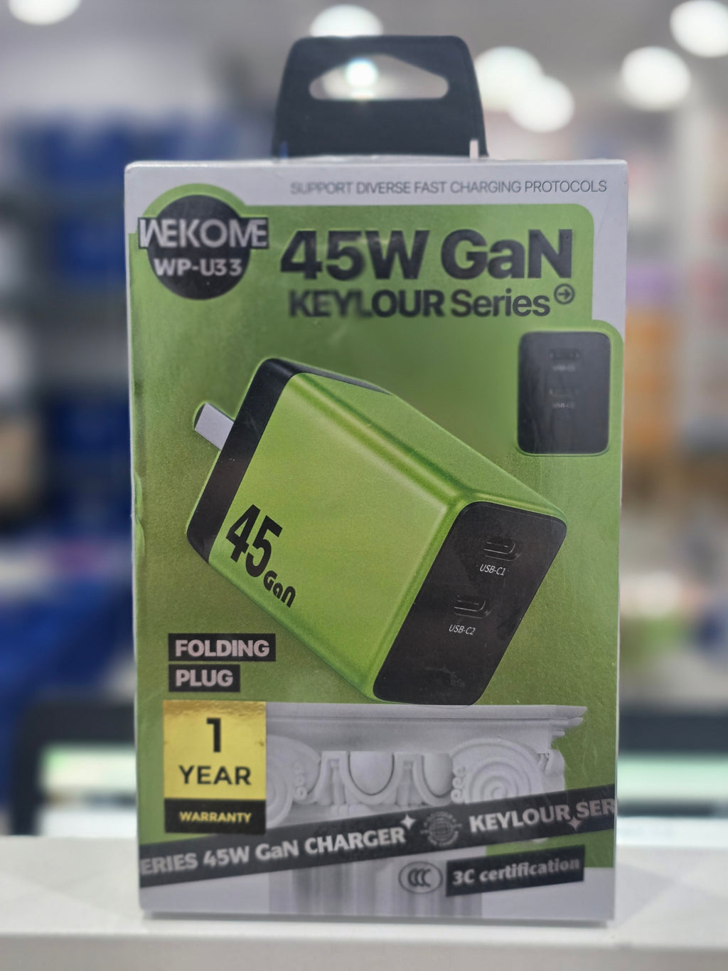 Wekome WP-U33 45W GaN Fast Charger | Dual USB-C | Folding Plug | Keylour Series