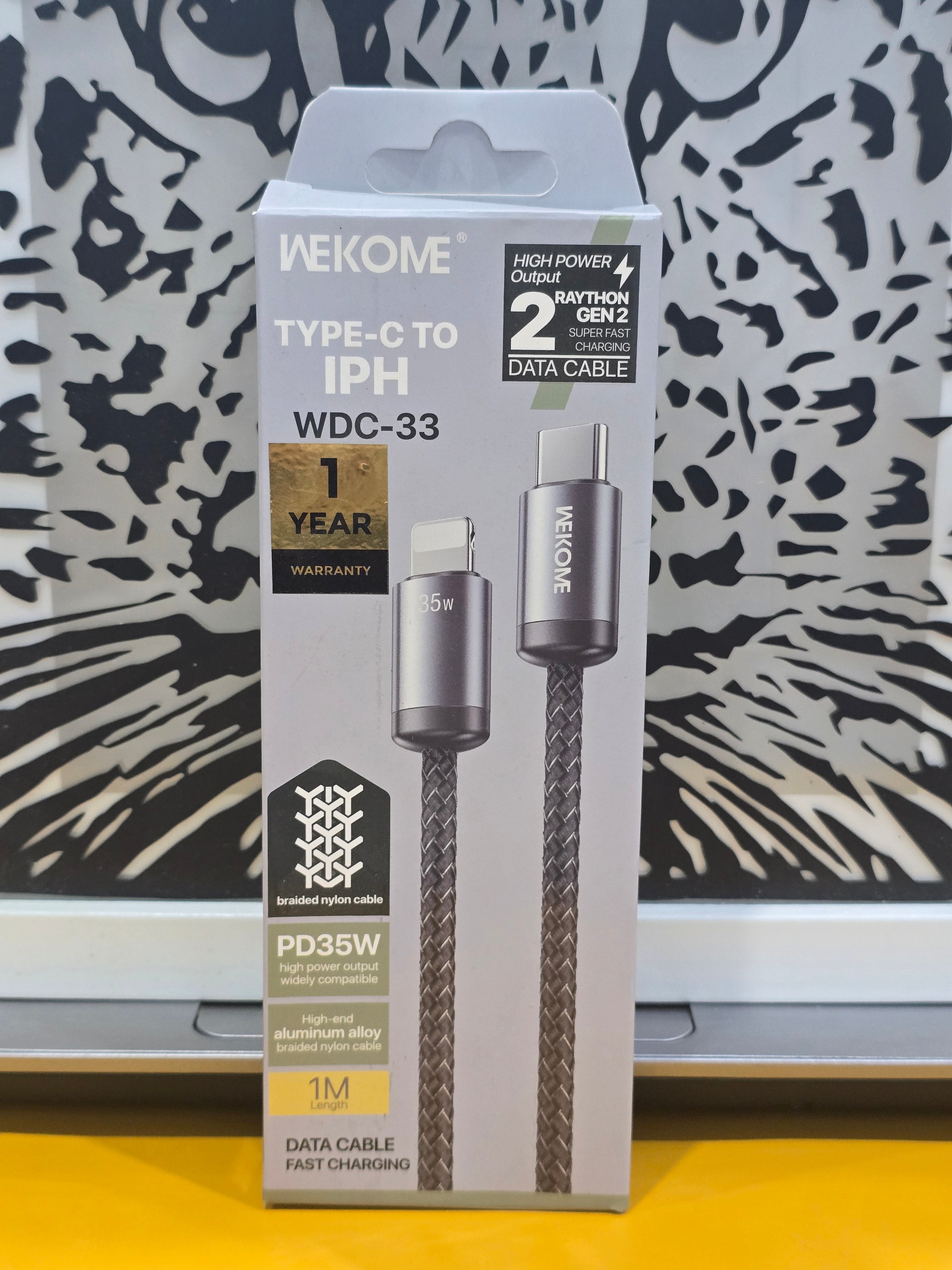 WEKOME Type-C to iPhone PD 35W Fast Charging Data Cable (1 Meter, Braided Nylon)