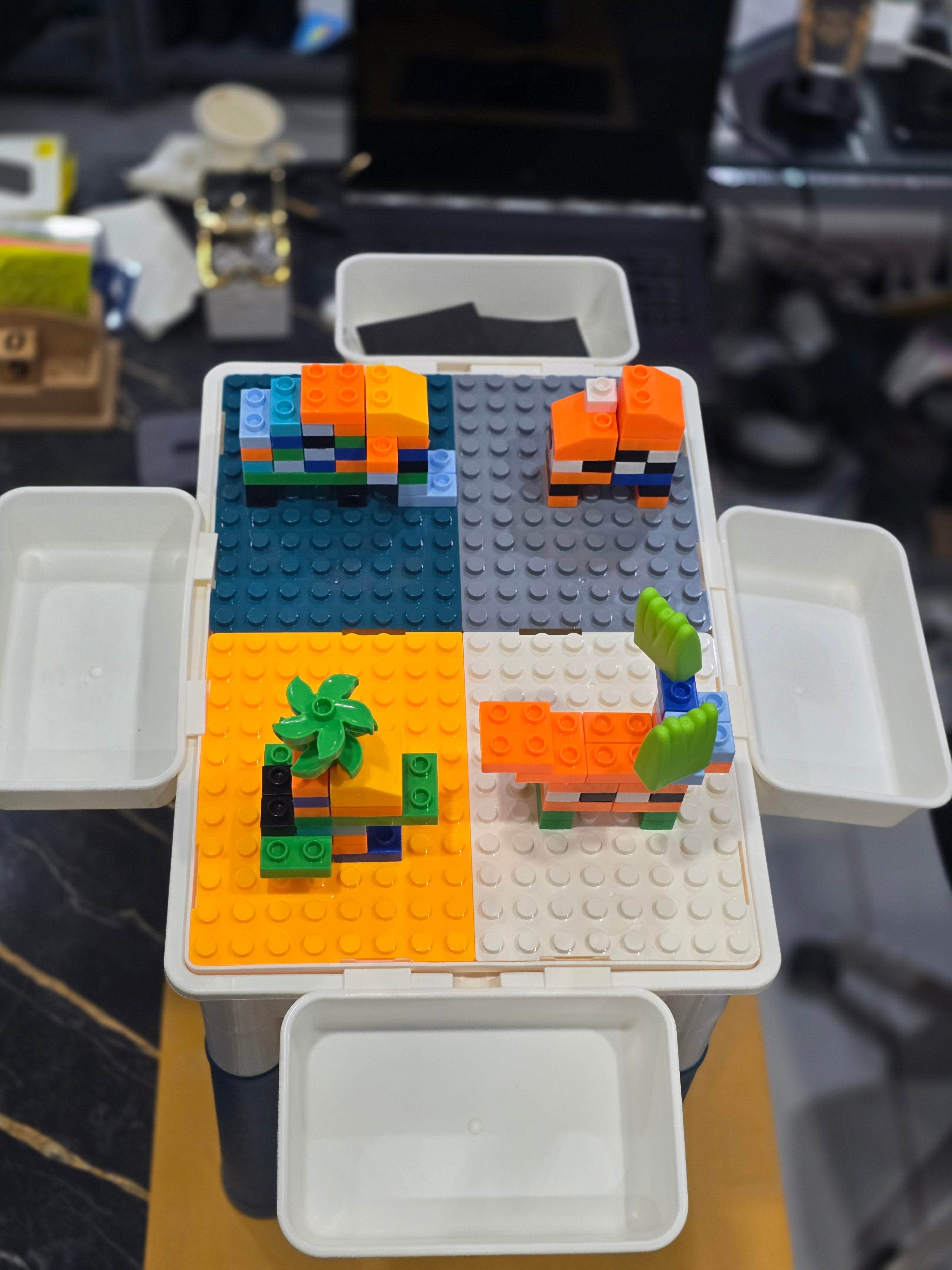 Kids Multi-Purpose Study Table with Chair, Storage & Building Blocks – Learning & Play Desk