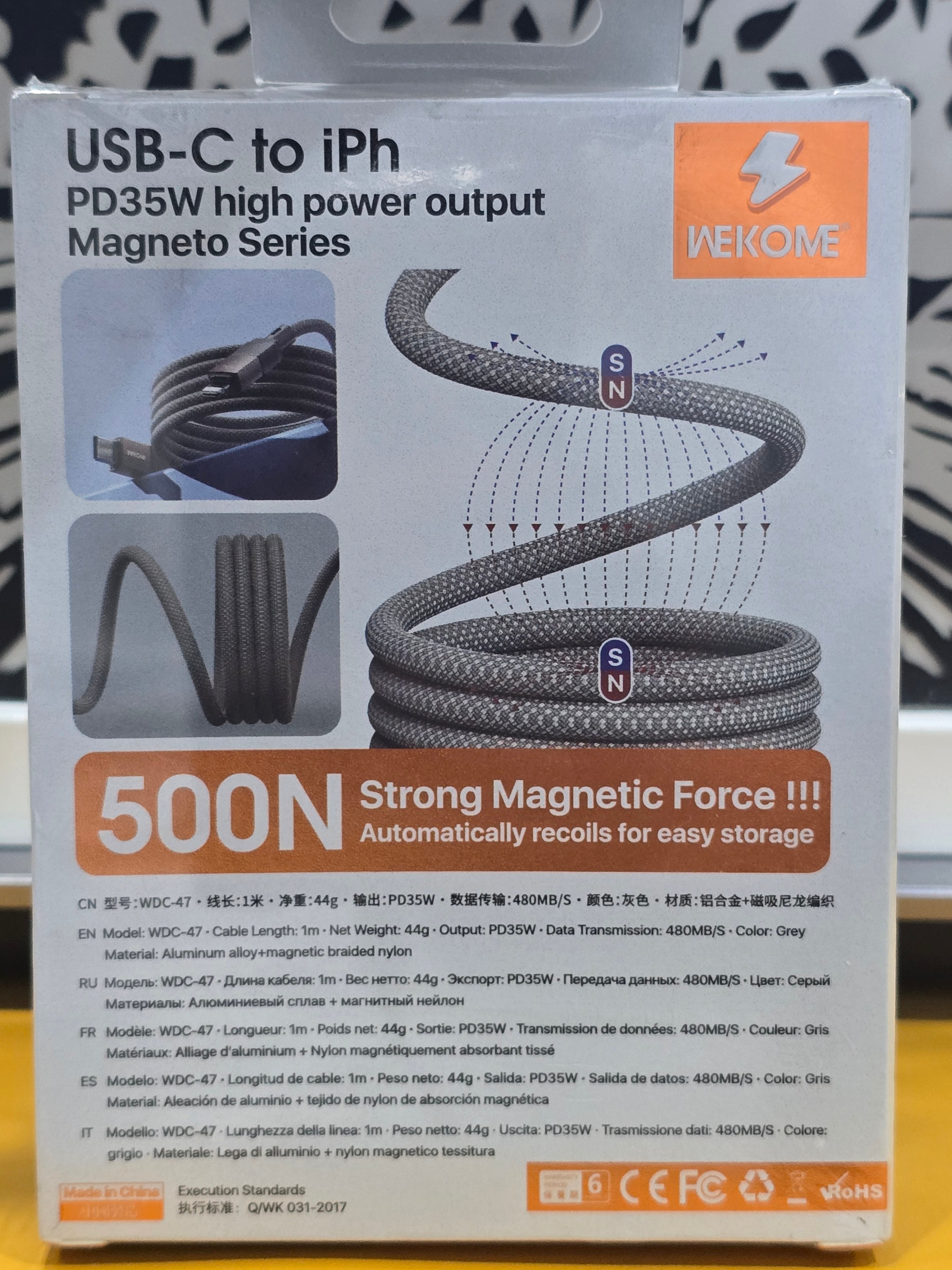 **WEKOME WDC-47 USB-C to Lightning Magnetic Cable – PD 35W Fast Charging, 1m (3.28ft)**