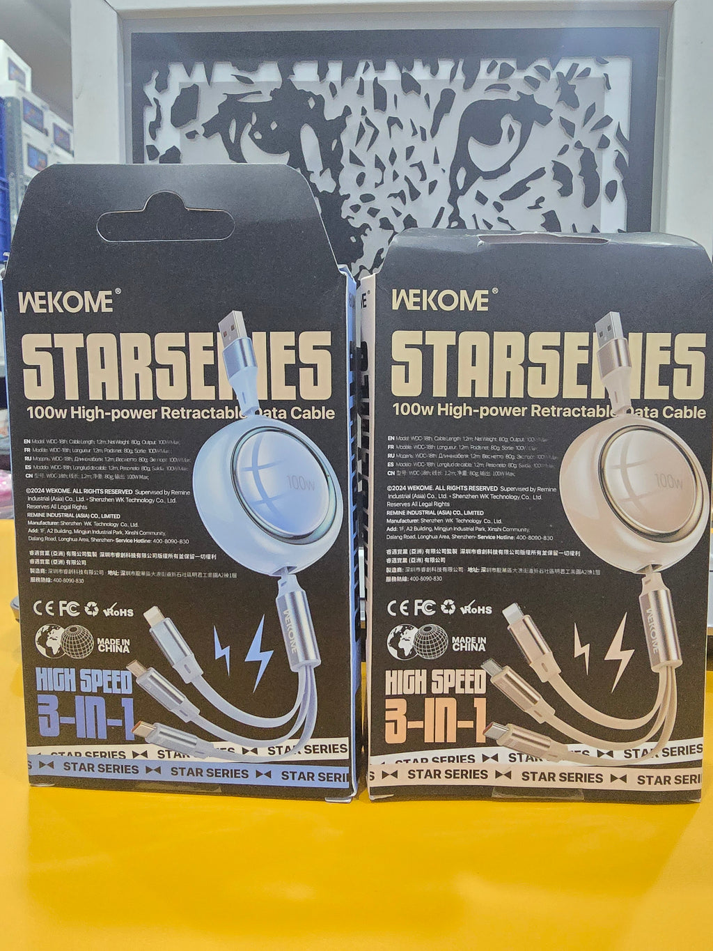 Wekome Star Series 3-in-1 Retractable Fast Charging And Fast Data Trabsfer Cable 100W – USB-A to Type-C / Micro USB / Lightning