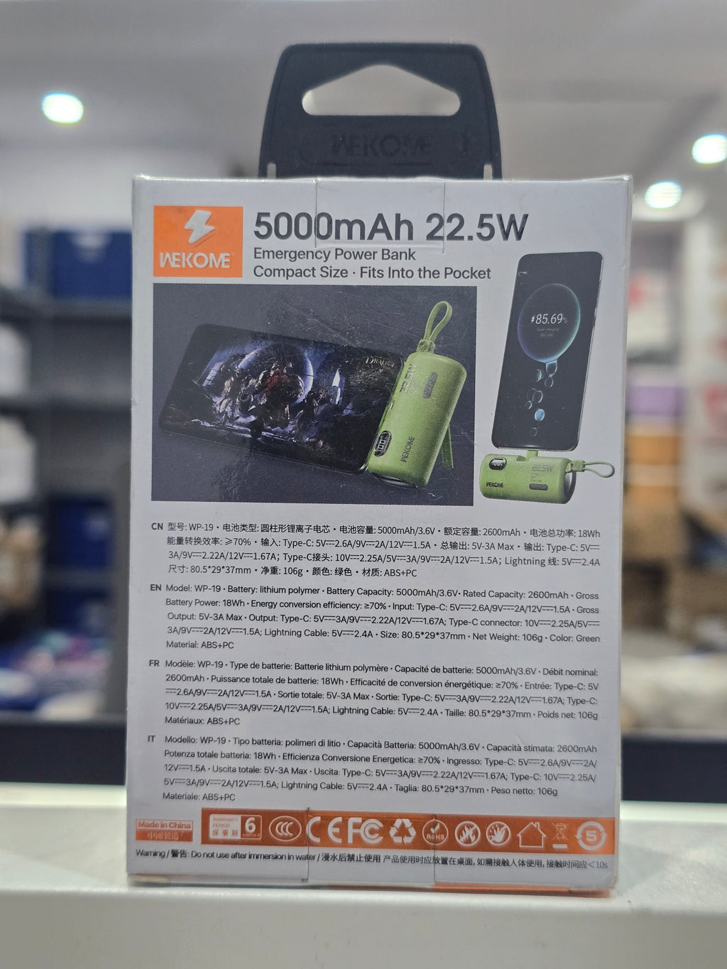 Wekome 5000mAh Mini Power Bank 22.5W Fast Charging with Digital Display – Model WP-19