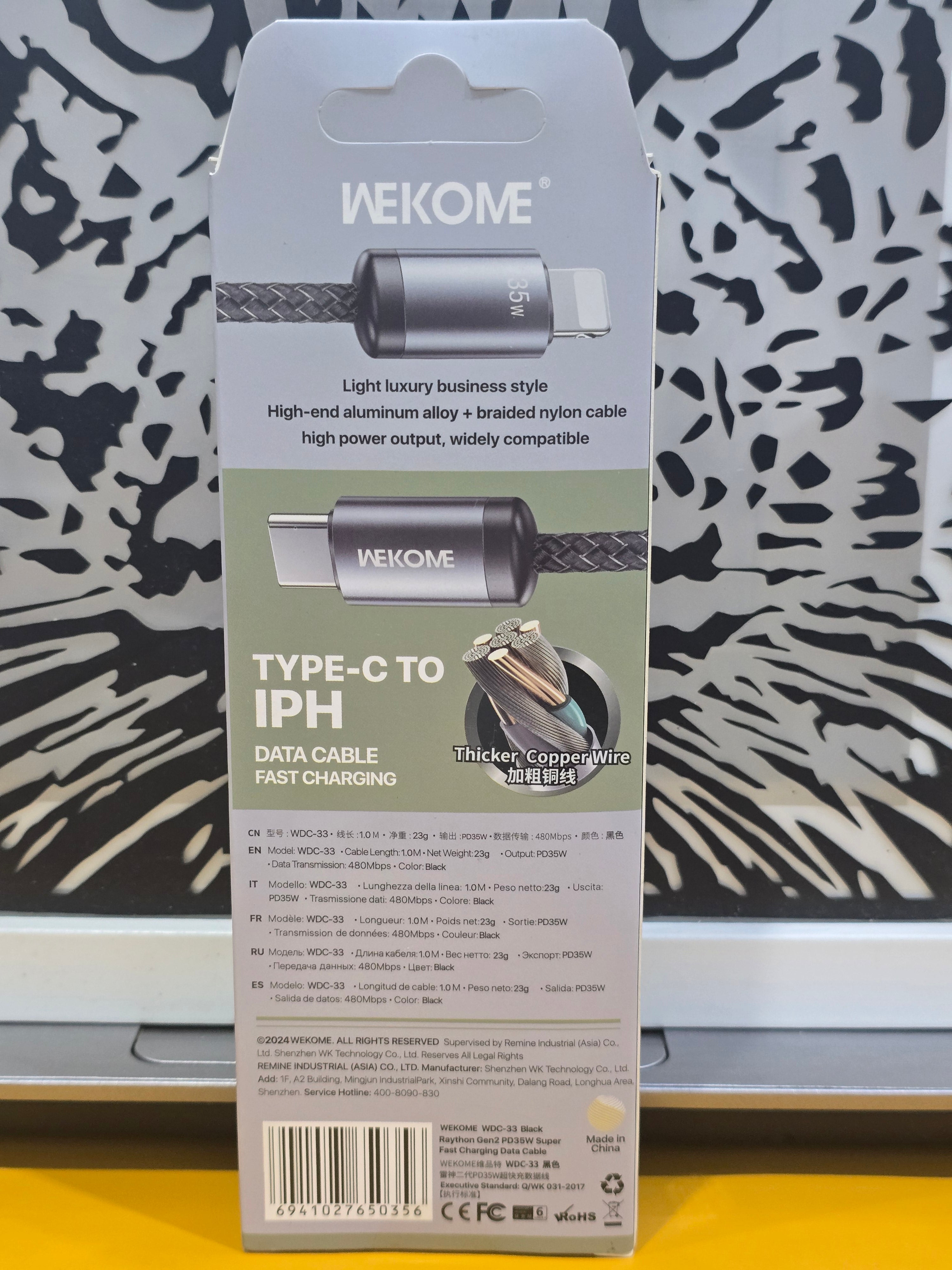 WEKOME Type-C to iPhone PD 35W Fast Charging Data Cable (1 Meter, Braided Nylon)